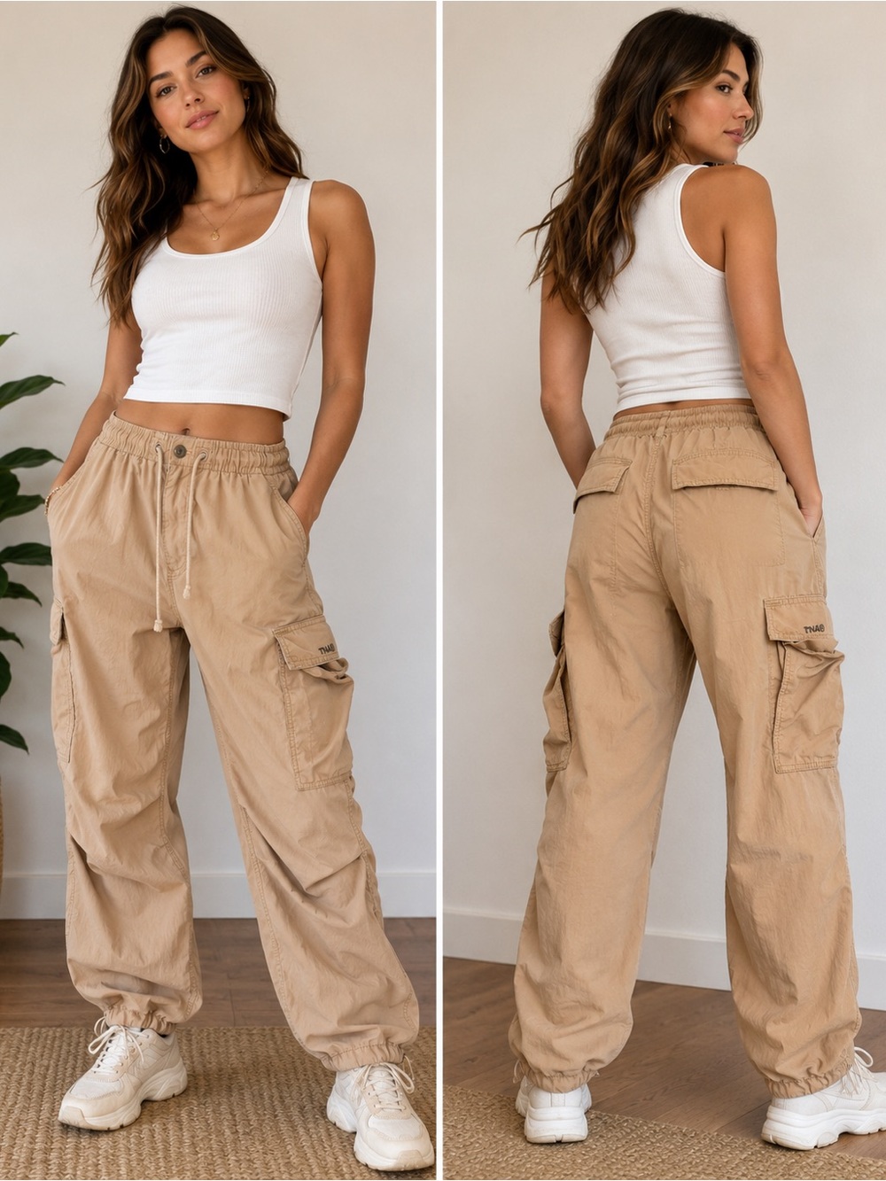 TNA Beige Cargo Jogger Pants